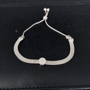 Sterling Silver Pave Disc Adjustable Bracelet - Silver